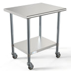 Thumbnail image #1 for Koolmore CT2430-18C Corner Stainless Steel Work Table, 30 x 24 x 34 in, 18-Gauge 304 Top, Undershelf, Locking Casters