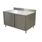 Thumbnail image #1 for BK Resources CSTR5-2460H 60-Inch x 24-Inch Stainless Steel Enclosed Work Table with Cabinet Base, Hinged Doors, 14-Gauge Top and 5-Inch Backsplash