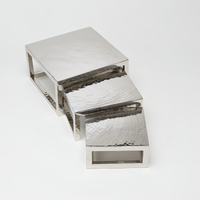American Metalcraft Hammered Stainless Steel Square Solid Frame Riser Set, 3-Piece