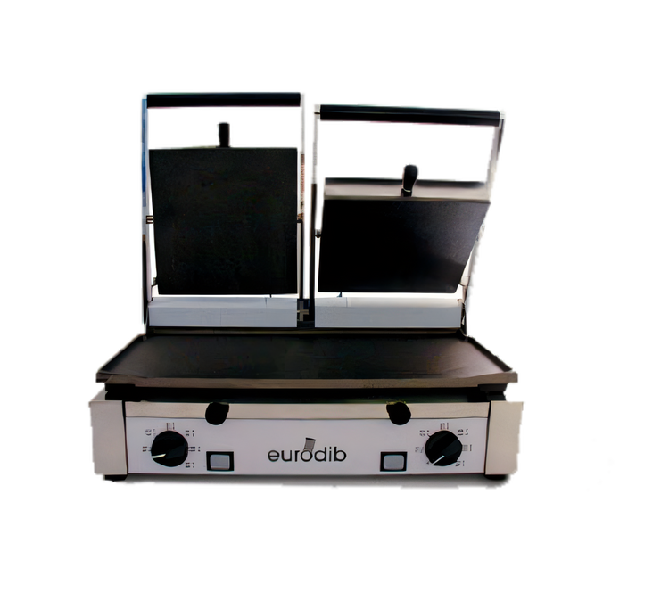 Product image #1 for Eurodib Double Electric Commercial Panini Press with Smooth Cast Iron Top & Bottom Plates, 19.7 x 10 Inches, 208-240V