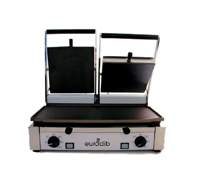 Product image #1 for Eurodib Double Electric Commercial Panini Press with Smooth Cast Iron Top & Bottom Plates, 19.7 x 10 Inches, 208-240V