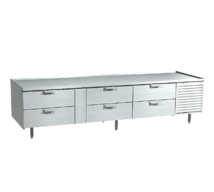 Product image #1 for La Rosa 102-Inch Three-Section Stainless Steel Refrigerated Equipment Stand with 6 Drawers