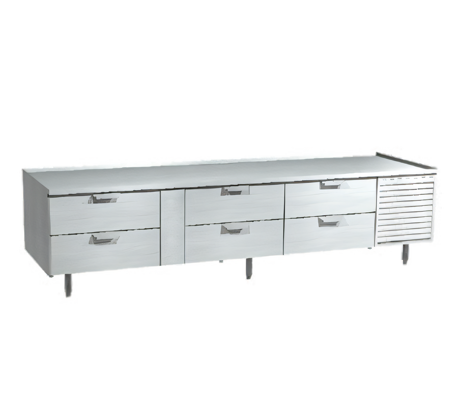 Product image #1 for La Rosa 102-Inch Three-Section Stainless Steel Refrigerated Equipment Stand with 6 Drawers