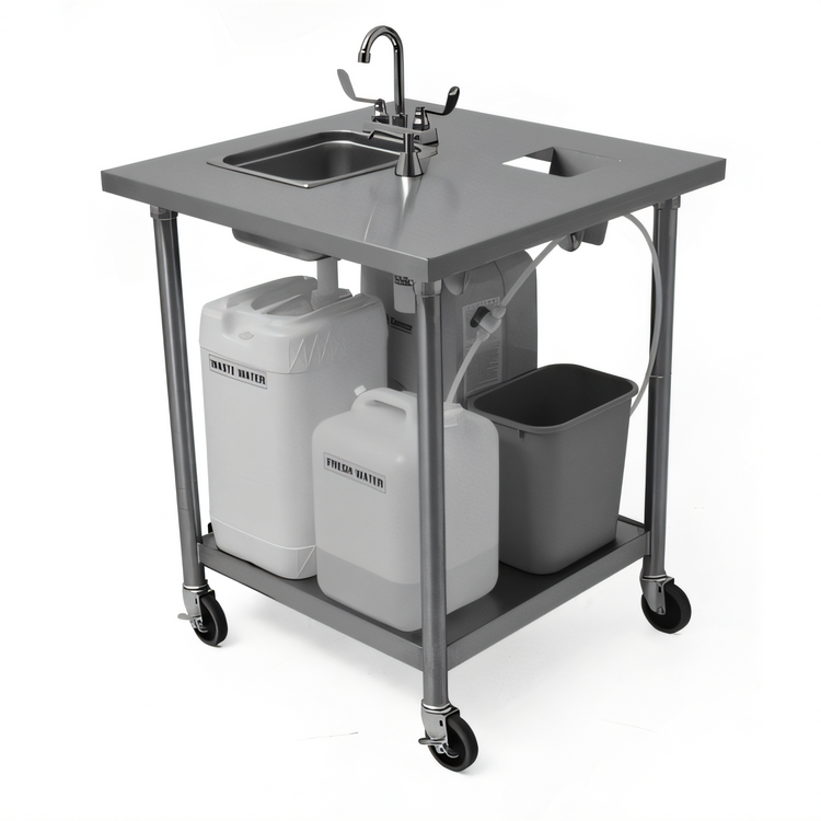 Product image #1 for Portable Self-Contained Hand Wash Sink with Open Base and Stainless Steel Undershelf, Hot & Cold Water