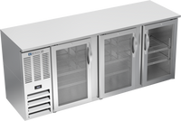 Beverage-Air Three-Section Shallow-Depth Glass Door Back Bar Refrigerator, 78 Inch, 21.7 Cu. Ft.