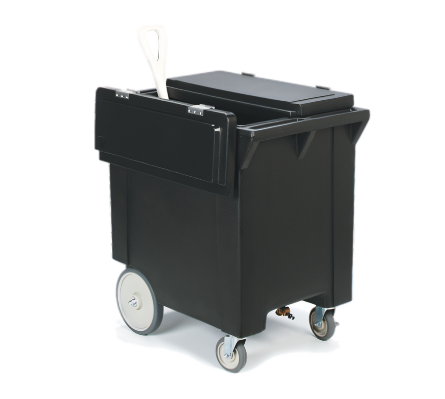 Product image #1 for Cateraide Mobile Insulated Ice Caddy, 200 lb. Capacity, Black, with Shelf, Drain Faucet, and 10-Inch Wheels
