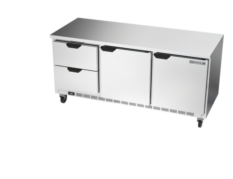 Product image #1 for Beverage-Air 72-Inch Three-Section Worktop Refrigerator with 2 Drawers and 2 Doors, Flat Top