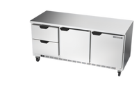 Beverage-Air 72-Inch Three-Section Worktop Refrigerator with 2 Drawers and 2 Doors, Flat Top