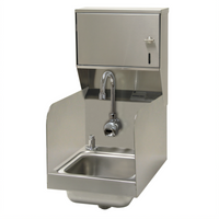 Advance Tabco 12-Inch Wall-Mounted Hand Sink with Left and Right Side Splashes, Electronic Faucet, Soap & Towel Dispensers, 9 x 9 x 5 Bowl