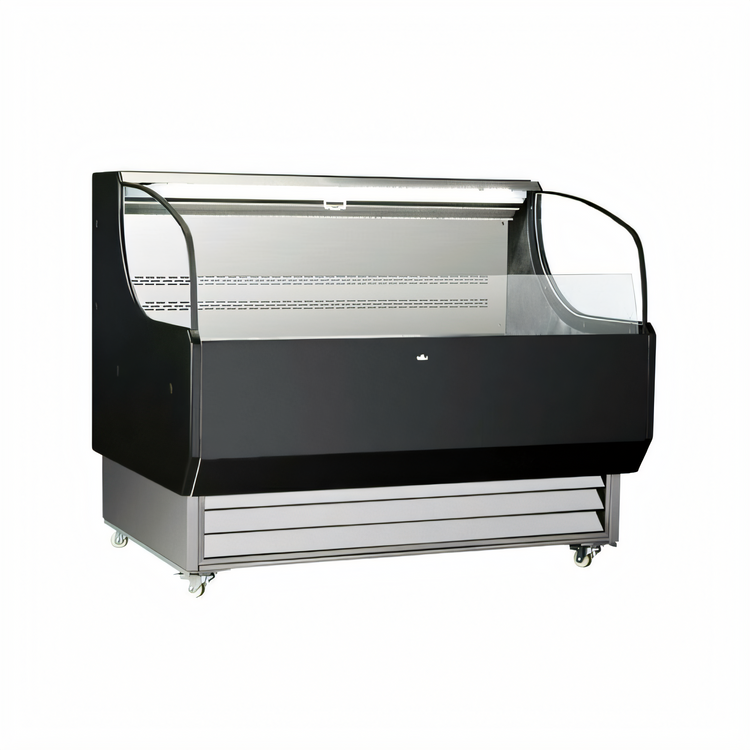 Product image #1 for Omcan 52-Inch Open Curved Refrigerated Display Case, 370 Liter, Black, Floor Model