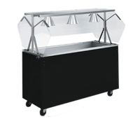 2-Series Affordable Portable™ 4-Pan Non-Refrigerated Mobile Cold Food Station with Buffet Breath Guard and Storage Base with Sliding Doors, Black, 60-Inch