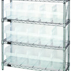 Thumbnail image #1 for Quantum WR4-39-1236-802CL Chrome Wire Bin Shelving Center, 4 Shelves, 15 Clear Bins, 36W x 12D x 39H, 800 lb. Capacity per Shelf