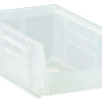 Thumbnail image #1 for Quantum QUS220CL Clear Polypropylene Stackable/Hanging Storage Bin, 4-1/8"W x 7-3/8"L x 3"H, Rear Hanger, Divider Slot Case of 24