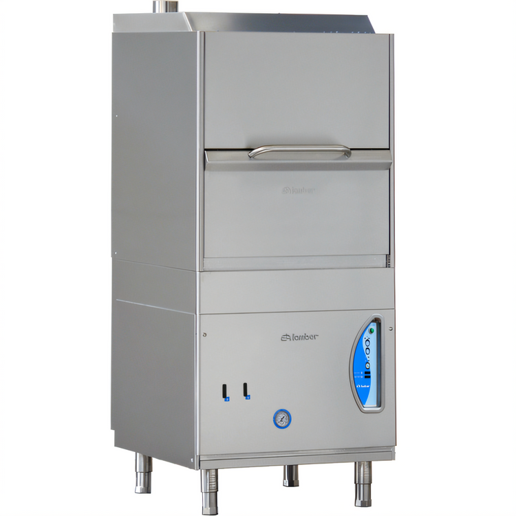 Product image #1 for Lamber High-Temp Door-Type Pot & Pan Washer with Drain Pump, 30-20-15 Baskets Per Hour, 208-240V, 3-Phase