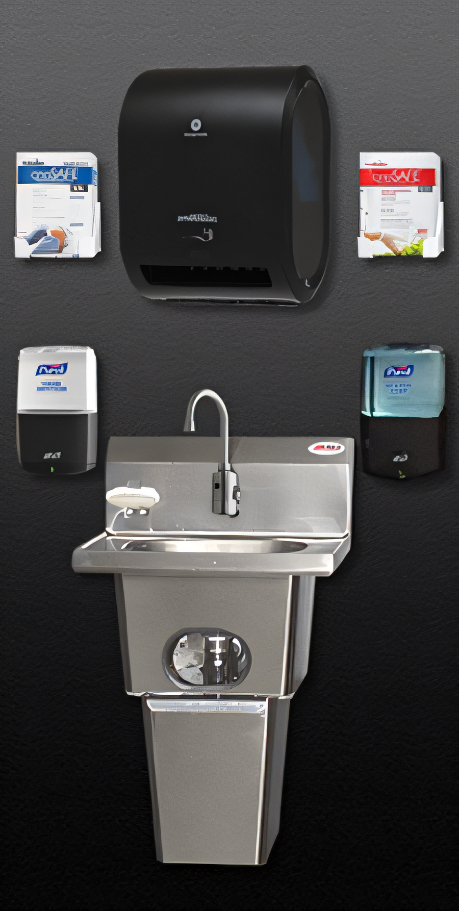 Product image #1 for MicroGard Touch-Free Handwashing System with Waste Receptacle and End Splashes, 304 Stainless Steel