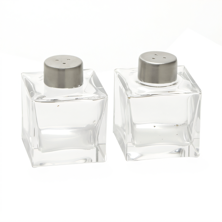 Product image #1 for Vintage Square Glass Salt & Pepper Shaker Set with Stainless Steel Tops, 2 Oz.