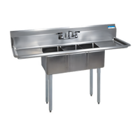 BK Resources Three-Compartment Convenience Store Sink with Dual 12-Inch Drainboards, 66-Inch Wide