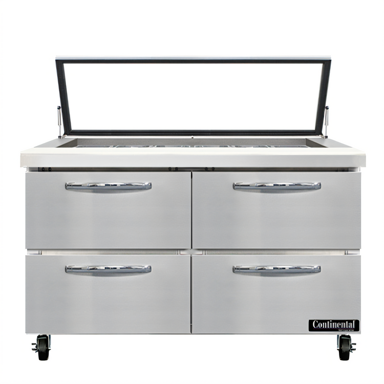 Product image #1 for Continental Refrigerator Mighty Top SW48N18M-HGL-D 48-Inch Two-Section Sandwich Prep Table with Hinged Glass Lid and Drawers