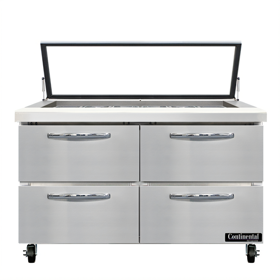 Product image #1 for Continental Refrigerator Mighty Top SW48N18M-HGL-D 48-Inch Two-Section Sandwich Prep Table with Hinged Glass Lid and Drawers