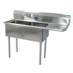 Thumbnail image #1 for BK Resources BKS-2-18-12-18R Two-Compartment Stainless Steel Sink, Right Drainboard, 18" x 18" x 12" Bowls, 9" Backsplash