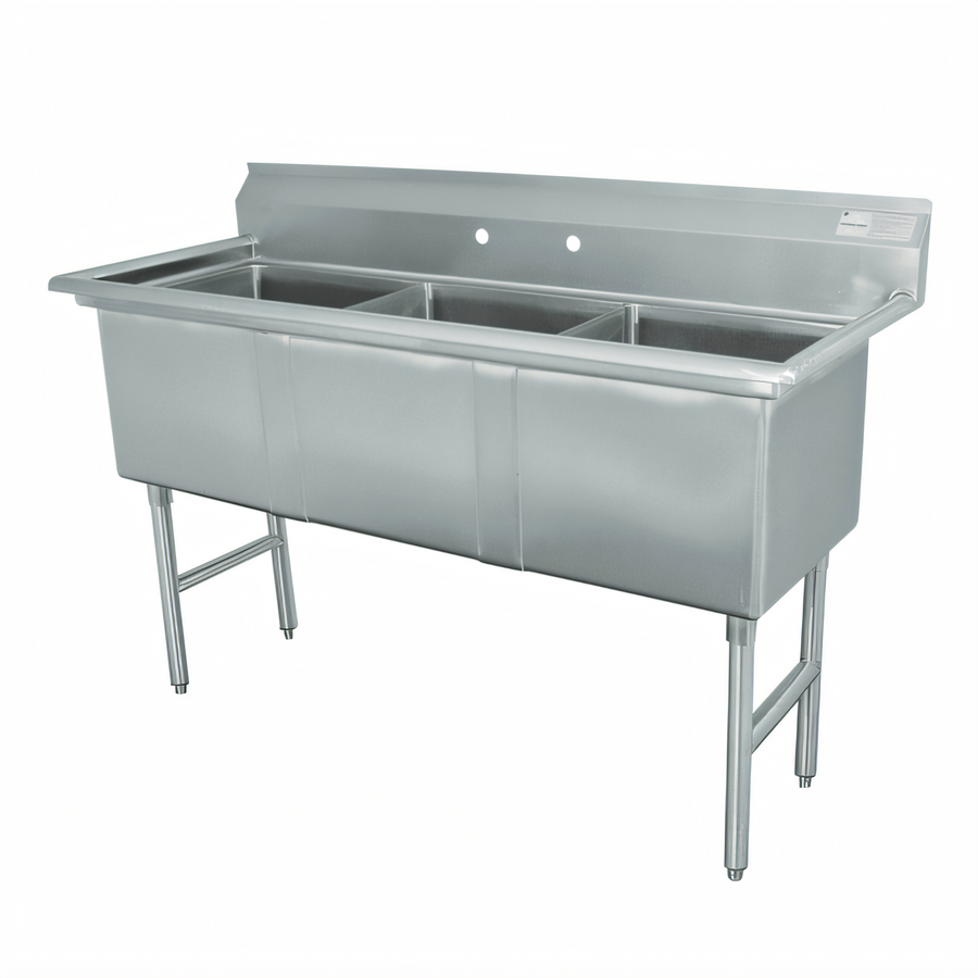 Product image #1 for Advance Tabco Special Value Series Fabricated 3-Compartment 304 Stainless Steel Sink, 50 x 21 in., 15 x 15 x 14 in. Bowls, No Drainboards
