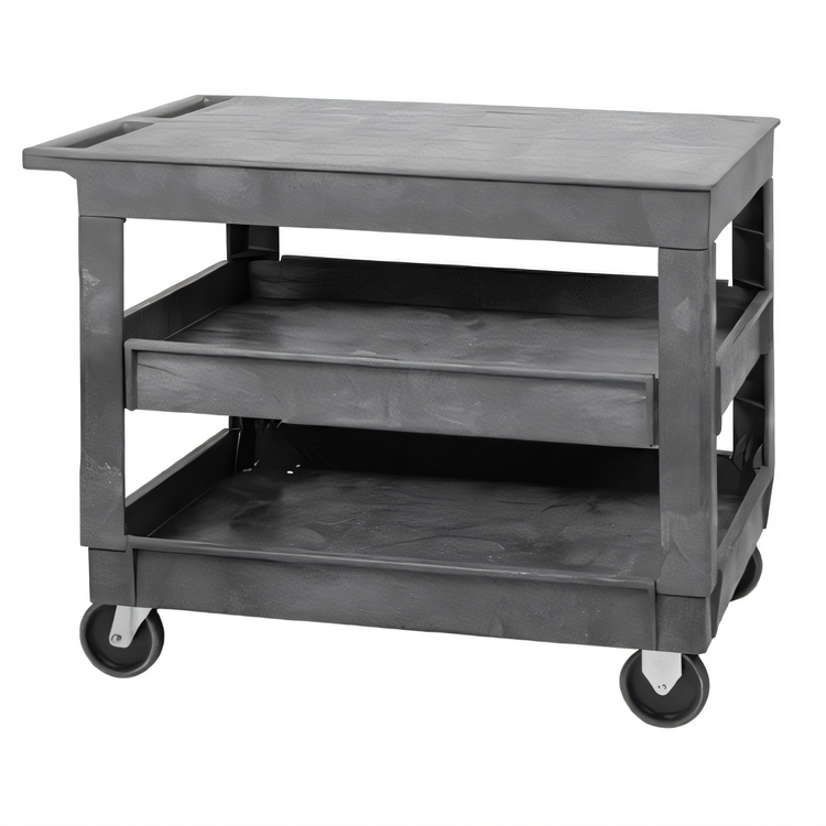 Product image #1 for Quantum 3-Shelf Polymer Flat-Top Utility Cart, 40 x 26 Inches, Gray
