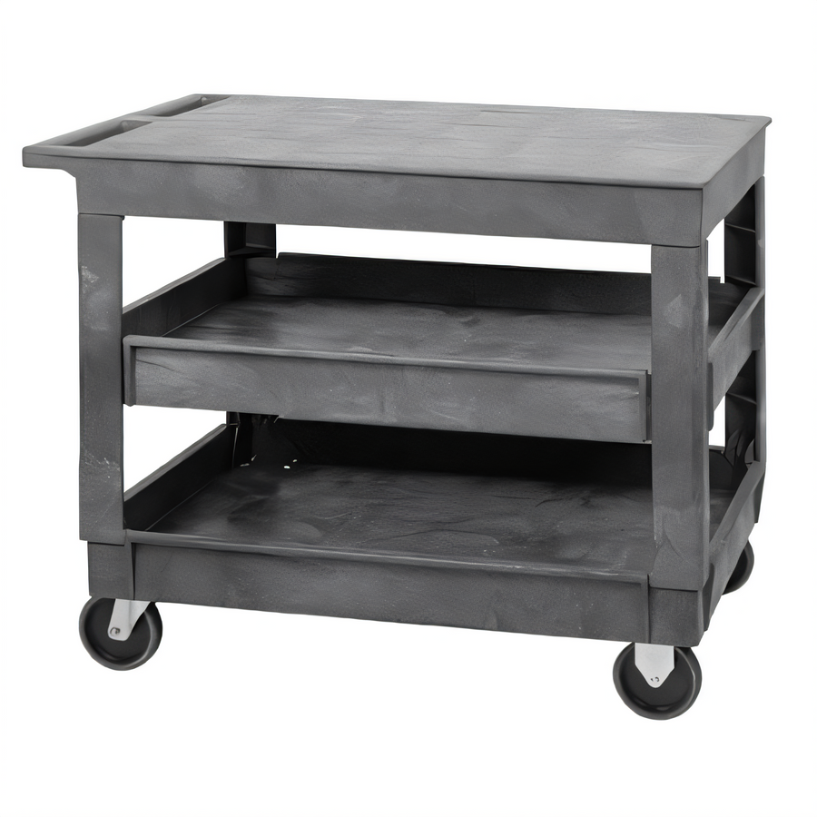 Product image #1 for Quantum 3-Shelf Polymer Flat-Top Utility Cart, 40 x 26 Inches, Gray