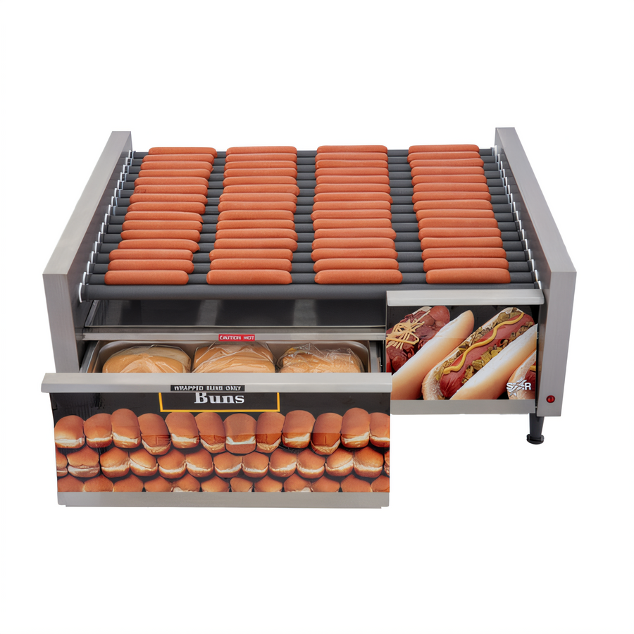 Product image #1 for Grill-Max 75 Hot Dog Roller Grill with Integrated Bun Drawer, Stadium Seating and Duratec Rollers