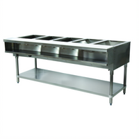 Advance Tabco Triumph Supreme 77-3/4-Inch LP Gas Water Bath Hot Food Table with 5 Wells, Cutting Board, and Open Base with Undershelf