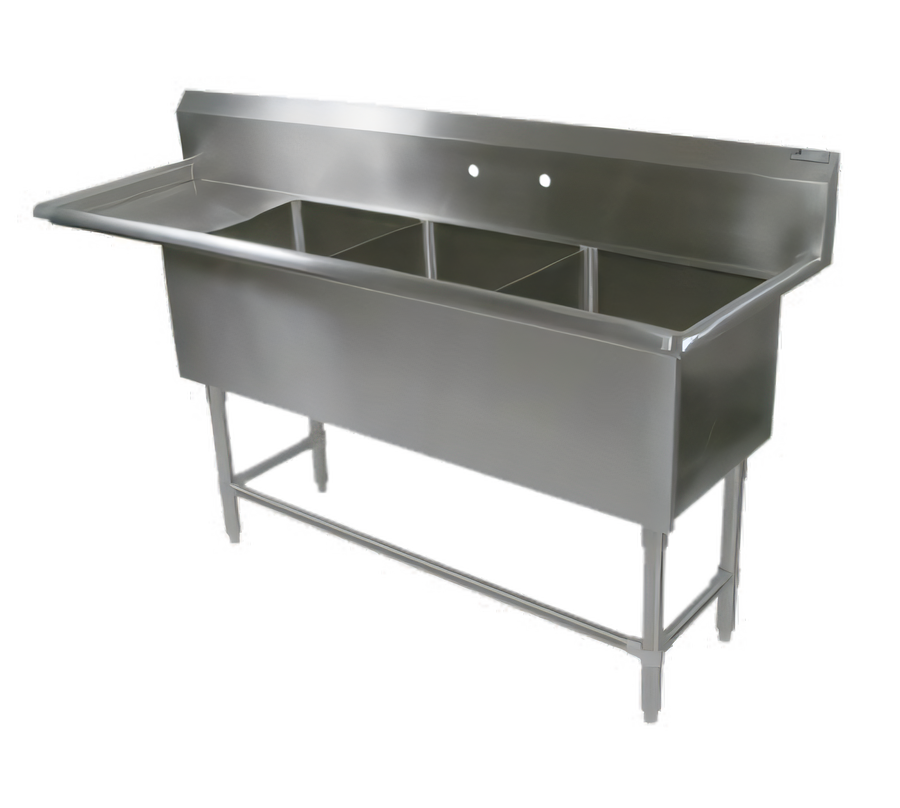 Product image #1 for John Boos Pro-Bowl 3-Compartment Sink with Left Drainboard, 20 x 20 x 12 Inch Bowls, 24 Inch Drainboard, 16-Gauge Stainless Steel