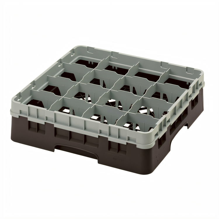 Product image #2 for Cambro Camrack Full-Size 16-Compartment Glass Rack with Soft Gray Extender, Brown