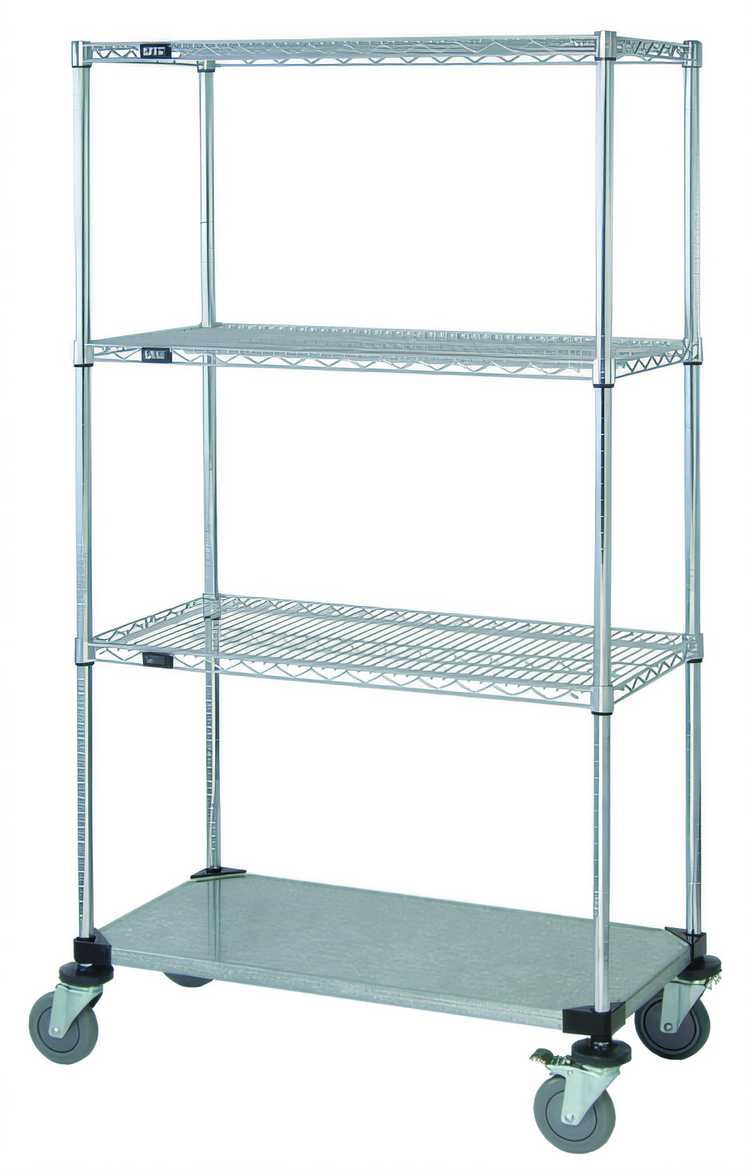 Product image #1 for Quantum 36-Inch x 18-Inch x 80-Inch Chrome Plated Mobile Wire Shelving Cart with 4 Shelves