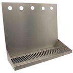 Thumbnail image #1 for Micro Matic USA DP-322LD-5 Wall-Mount Stainless Steel Drip Tray Trough, 16"W, 5 Faucet Holes, Louvered Screen, 1/2" NPT Drain
