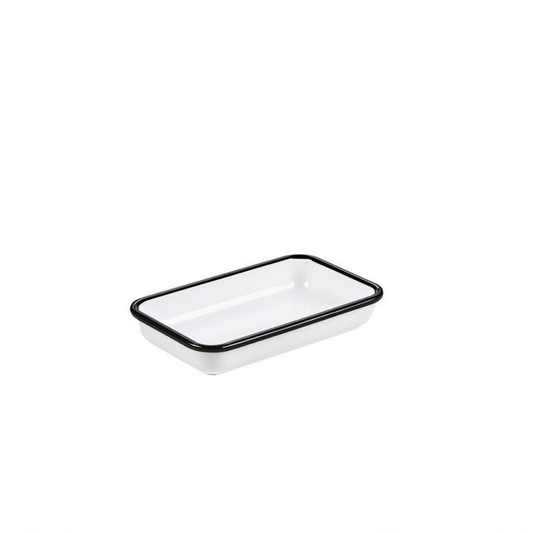 Product image #1 for Rectangular Melamine Platter with Black Rim, White, 6-7/8 x 4-1/4 Inches