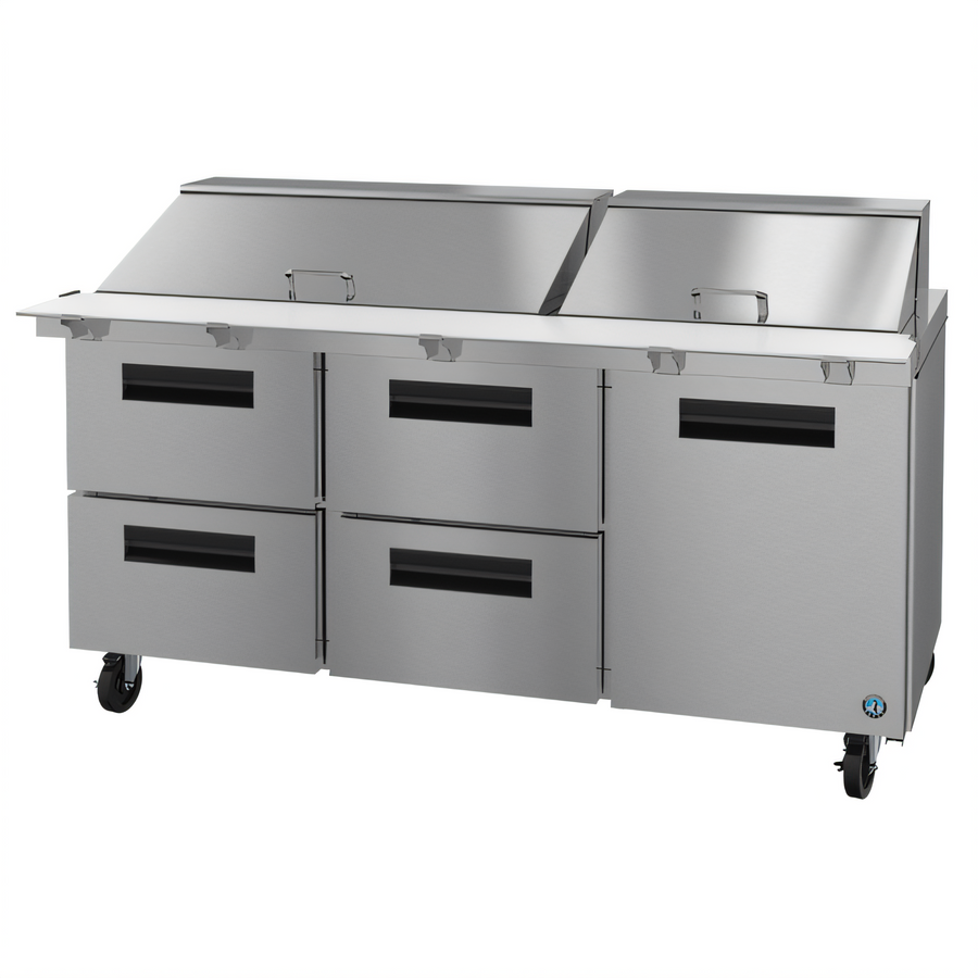 Product image #1 for Hoshizaki Steelheart SR72B-30MD4 72-Inch Three-Section Mega Top Prep Refrigerator with 1 Solid Hinged Door and 4 Drawers