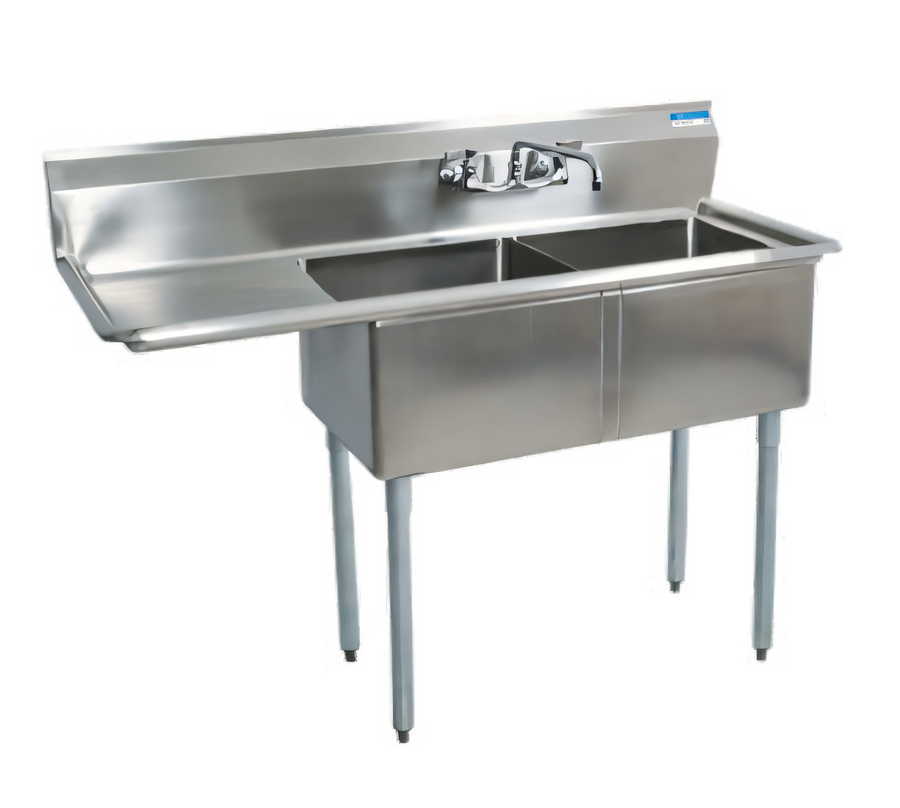 Product image #1 for BK Resources Two-Compartment Stainless Steel Sink with Left Drainboard, 52-1/2 x 25-13/16 Inches