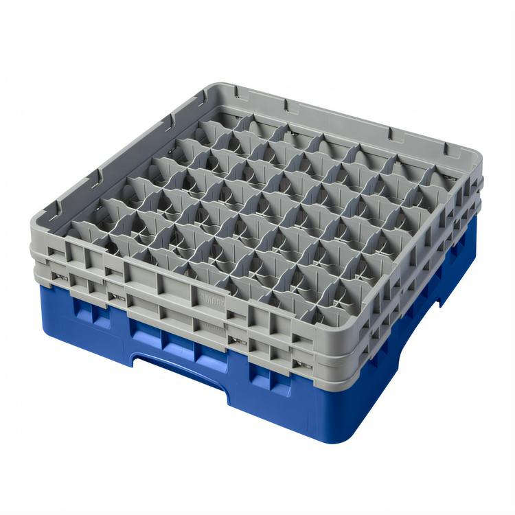 Product image #2 for Cambro Camrack Full Size 49-Compartment Glass Rack with 2 Soft Gray Extenders, Blue