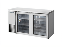 True Two-Section Back Bar Cooler with Glass Hinged Doors, 60-1/8 Inch Wide, Stainless Steel