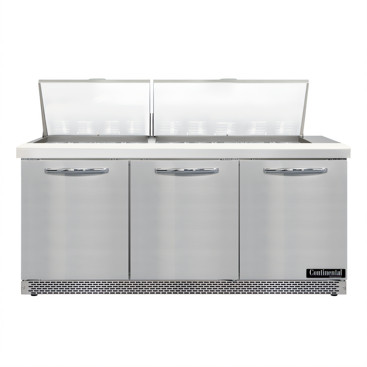 Product image #1 for Continental Refrigerator D72N27M-FB Designer Line Mighty Top 72" Three-Section Front Breather Sandwich Prep Refrigerator