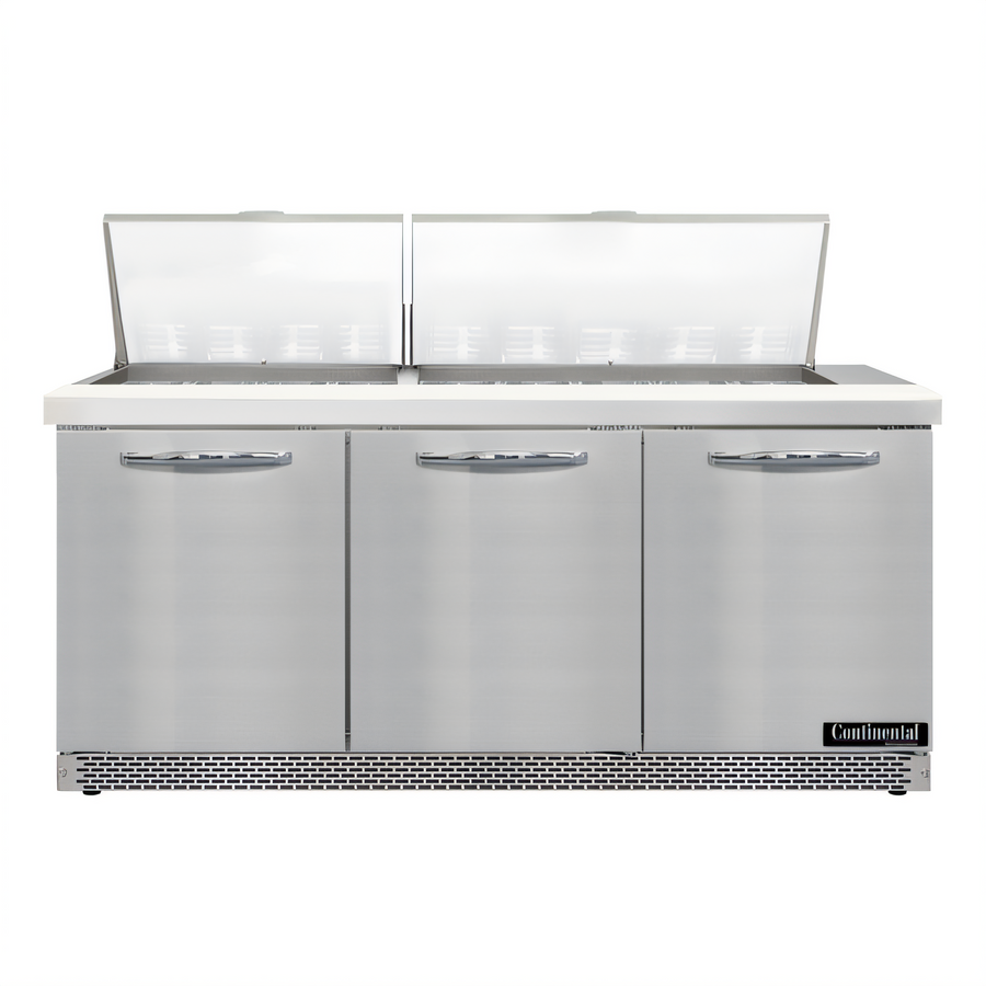 Product image #1 for Continental Refrigerator D72N27M-FB Designer Line Mighty Top 72" Three-Section Front Breather Sandwich Prep Refrigerator