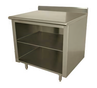 Advance Tabco 120-Inch 304 Stainless Steel Work Table with Open Front Cabinet Base, Mid-Shelf, and 5-Inch Backsplash