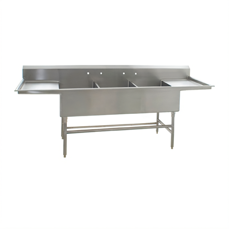 Product image #1 for Spec-Master FFN2790-3-24-14/3 Three Compartment Flush Front Stainless Steel Commercial Sink with 24 Inch Drainboards