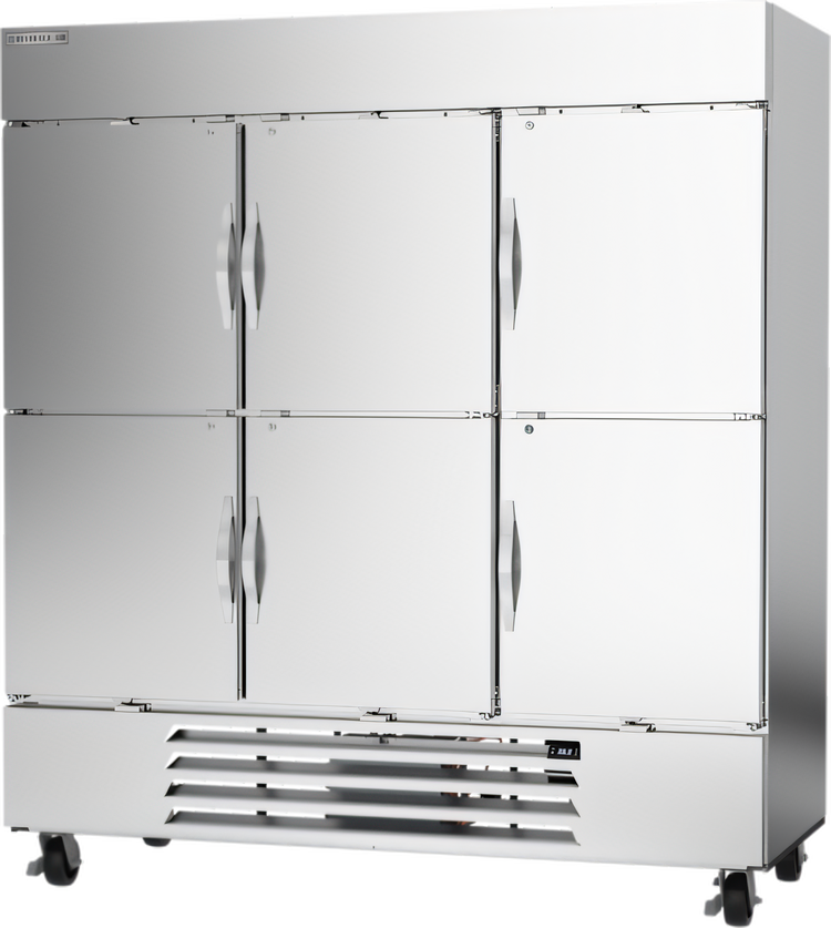 Product image #1 for Beverage-Air Horizon Series Three-Section Reach-In Refrigerator, 70.19 Cu. Ft., Half Solid Doors, Bottom-Mount Self-Contained