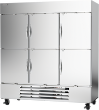 Beverage-Air Horizon Series Three-Section Reach-In Refrigerator, 70.19 Cu. Ft., Half Solid Doors, Bottom-Mount Self-Contained