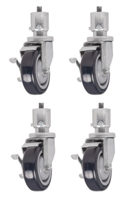 Vulcan Set of 4 Adjustable Shelf Casters with 2 Brakes, 6-Inch Overall Height, Screw Mount
