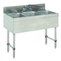 3-Compartment Stainless Steel Bar Sink with Splash-Mounted Faucet, No Drainboards, 36 x 18 x 33 Inches