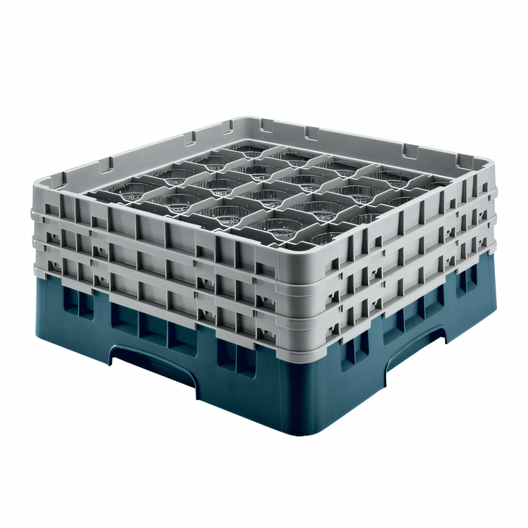 Product image #2 for Cambro Camrack® Full Size 36-Compartment Low Profile Glass Rack with 2 Soft Gray Extenders, Teal