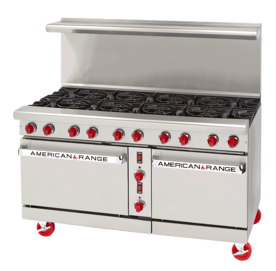 Product image #1 for American Range 60-Inch Green Flame Gas Range with 10 Open Burners, Left Convection Oven and Right Space Saver Oven