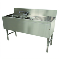 Advance Tabco Prestige Supreme 3-Compartment Stainless Steel Underbar Sink Unit with Right Drainboard and Deck Mount Faucet, 48W x 25D x 36H