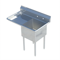 Sapphire Manufacturing Commercial 1-Compartment Stainless Steel Sink with Left Drainboard and Backsplash, 38-1/2 Inch Wide